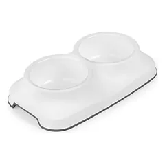 Happet dvigubas dubenėlis gyvūnui GLAM, plastikinis, baltas, 2×0.4L