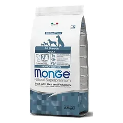 Monge Superpremium sausas maistas suaugusiems šunims su upėtakiu, ryžiais ir bulvėmis 12 kg