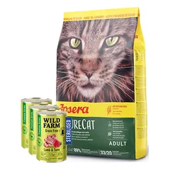 JOSERA Nature Cat 10 kg + WILD FARM Premium Grain Free Lamb and Tuna 3x400g - sterilizuotų kačių ėdalas be grūdų