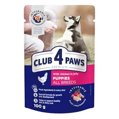 CLUB 4 PAWS PREMIUMAS ŠUNIUKAMS “SU VIŠTIENA DREBUČIUOSE”. PILNAVERTIS DRĖGNI PAŠARAI 100g.* 24vnt.