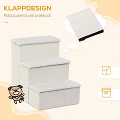 Laipteliai augintiniams, 3 pakopų, sulankstomi, 48 cm aukščio, mažiems ir vyresniems gyvūnams, balti — 4 nuotrauka
