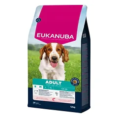Eukanuba Life Care Adult sausas maistas mažų ir vidutinių veislių šunims su lašiša ir miežiais S/M 12 kg