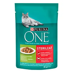 PURINA ONE Sterilcat su kalakutiena ir žaliais žirneliais 85g šlapias maistas sterilizuotoms katėms