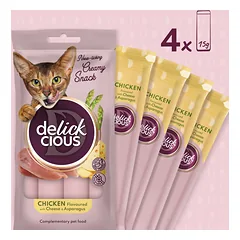 DELICKCIOUS kreminiai skanėstai su vištiena, sūriu ir smidrais suaugusioms katėms (4x15 g), 60 g — 2 nuotrauka