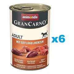 ANIMONDA Gran Carno Adult with Poultry hearts 6x400 g su paukštienos širdimis suaugusiems šunims