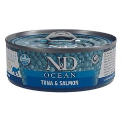 Farmina N&D Natural & Delicious Kitten konservai kačiukams, nėščiosioms ir žindančioms katėms su tunu, menke, lašiša ir krevetėmis, 70 g