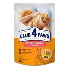 CLUB 4 PAWS Premium Visavertis konservuotas ėdalas suaugusioms katėms su kalakutiena padaže, 80 g