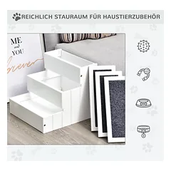 Laipteliai šunims ir katėms su daiktadėže, 3 pakopų, 38 cm aukščio, mažiems ir vidutiniams šunims, 40,5 x 44,5 x 38 cm, balti — 5 nuotrauka