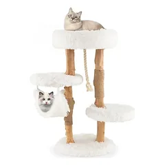 GIANTEX 4-Stöckiger Kratzbaum Aus Massivholz Mit Plattform Und Sitzstange