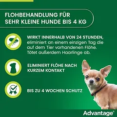 Advantage® 40 šunims, iki 4 kg, 4 pipetės x 0,4 ml — 5 nuotrauka