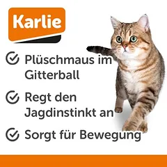 Karlie žaislas katėms, grotelių kamuoliukas su pliušine pele, 1 vnt. — 3 nuotrauka