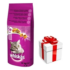 WHISKAS Adult 14kg - sausas kačių ėdalas su jautiena ir daržovėmis + STAIGMENA KATEI