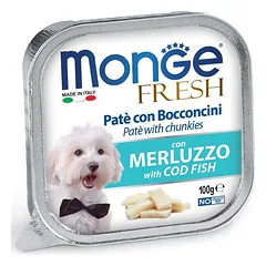Monge Fresh paštetas šunims su menkės gabalėliais 100g