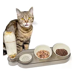 CATOBEL Futterbar Dinner Station mit 2 Näpfen und Wasserspender