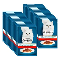Purina Gourmet Perle kačių maistas mini filė padaže su jautiena ir morkomis 26x85 g