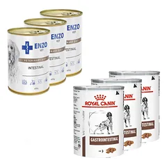 ROYAL CANIN Gastro Intestinal GI25 3x400g skardinė ŠUO + ENZO VET Žarnyno dieta šunims su ėriena 3x400g