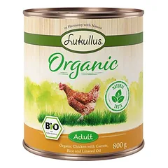 Lukullus Organic Adult su vištiena ir morka (be glitimo), drėgnas maistas šunims, > 500 g — 2 nuotrauka