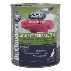DR. CLAUDER’S drėgnas maistas šunims su antiena ir saldžiomis bulvėmis 6x800g