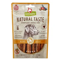 GranataPet Natural Taste Dental Care Snack Beef - natūralūs mėsos dantų priežiūros skanėstai šunims, jautienos juostelės