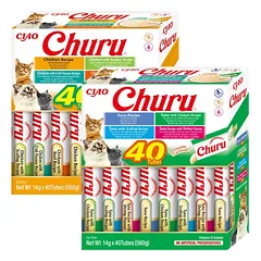 INABA Churu katėms – skonių mišinys su jūros gėrybėmis ir vištiena 80x14g