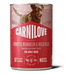 CARNILOVE Paté Turkey & Reindeer & Wild Boar konservuotas pašaras šunims 400 g parduotuvėje petreon.lt