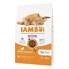 IAMS Cat Adult Hairball Chicken sausas maistas suaugusioms katėms su vištiena plaukų kamuoliukų kontrolei, 10 kg