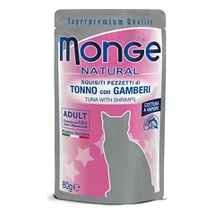 MONGE Natural konservuotas pašaras su tunu, krevetėmis katėms, 80 g parduotuvėje ramiosblusos.lt