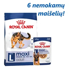 ROYAL CANIN Maxi Adult 15kg sausas ėdalas suaugusiems šunims, iki 5 metų amžiaus, didelėms veislėms + 6 nemokami maišeliai!