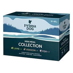PrimaDog Mini Assortment 12 x 85 g – ėriena, stirniena, žuvis