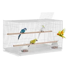 Baltas metalinis paukščių narvelis mažoms papūgoms, 46 cm, su laktomis ir lesinimo puodeliais