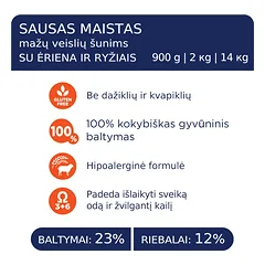 CLUB 4 PAWS Premium ėriena ir ryžiai suaugusiems mažų veislių šunims. Visavertis pašara, 14 kg — 4 nuotrauka