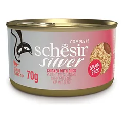 Schesir Silver konservuotas maistas vyresnio amžiaus katėms su vištiena ir antiena, 70g