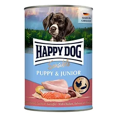 HAPPY DOG Sensible Puppy Junior Vištiena, lašiša ir bulvės 400 g drėgnas maistas šuniukams ir jauniems šunims