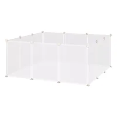 Aptvaras smulkiems gyvūnėliams iš 12 skydelių, metalas ir PP derva, 105 x 105 x 45 cm, baltas