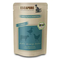 Escapure BIO Pâté antis, jautiena ir vištiena - be grūdų ekologiškas šlapias maistas katėms, paštetas su antimi, jautiena ir vištiena