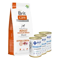 BRIT CARE Dog Hypoallergenic Adult Medium Breed Lamb 12kg + ENZO VET Hipoalerginė dieta su kalakutiena šunims 3x400g