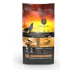 AMBROSIA grain-free Rabbit & Fresh Turkey Adult, begrūdis triušienos ir kalakutienos begrūdis sausas maistas šunims 1kg. – 12kg. nuotrauka
