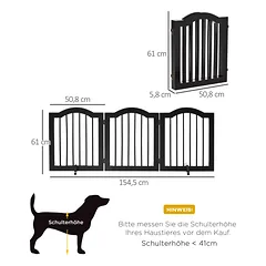 Sulankstomas 3 dalių šunų atitvaras su 2 atraminėmis kojelėmis, laisvai pastatomas, virtuvei, koridoriui, laiptams, 154,5 x 61 cm, juodas — 3 nuotrauka