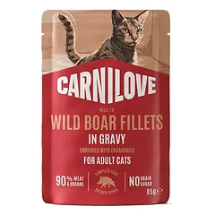 Carnilove Cat Pouch Šerniena Ramunėlės drėgnas maistas katėms su šernienos ir ramunėlių mėsa, 85 g