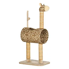 Kačių draskyklė žirafos dizaino su tuneliu, smėlio spalvos, 101 cm