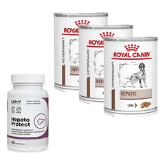 ROYAL CANIN Hepatic HF 16 420g skardinė + LAB-V Hepato Protect  45 kapsulės