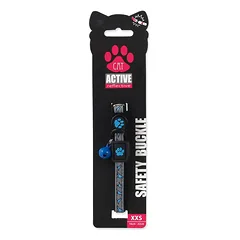 Active Cat Collar Reflective XXS atspindintis antskakalis katėms su varpeliu ir paukščių raštu, mėlynas, 1×16-22 cm — 2 nuotrauka