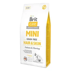 Brit Care Mini Hair Skin begrūdis sausas maistas mažų veislių šunims gražiam kailiui