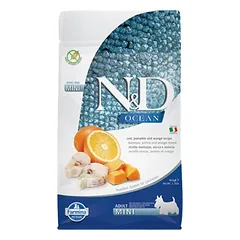 N&D Ocean sausas maistas suaugusiems mažų veislių šunims su menke moliūgais ir apelsinais 7 kg
