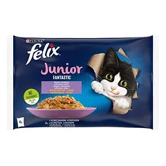 Felix Junior Fantastic maišeliai, drėgnas maistas katėms 4 x 85 g