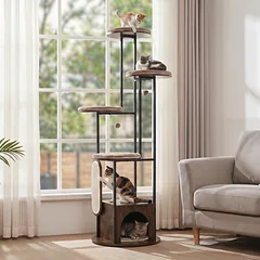 Kačių draskyklė su nameliu ir plaunamais kilimėliais, ruda, 182,9 cm — 5 nuotrauka