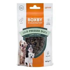 Boxby Cold Pressed Duck papildomas skanėstas šuniukams ir suaugusiems šunims su antiena, 100 g