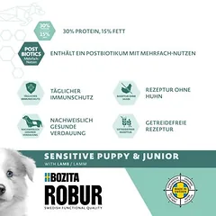 Bozita Robur Sensitive Grain Free Puppy su ėriena – be vištienos, sausas maistas šuniukams, > 10 kg — 4 nuotrauka
