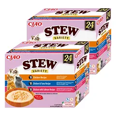 INABA Cat Ciao Stew papildomas ėdalas katėms su vištiena, tunu ir lašiša 48x40g