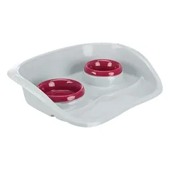 TRIXIE dubenėlių komplektas su padėklu, plastikas, 0.25 l/9 cm, 0.3 l/11 cm, 46x11x30 cm, pilka/įvairiaspalvė.